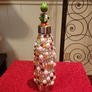 Colorful Bejeweled Water Bottle with Figurine Topper
